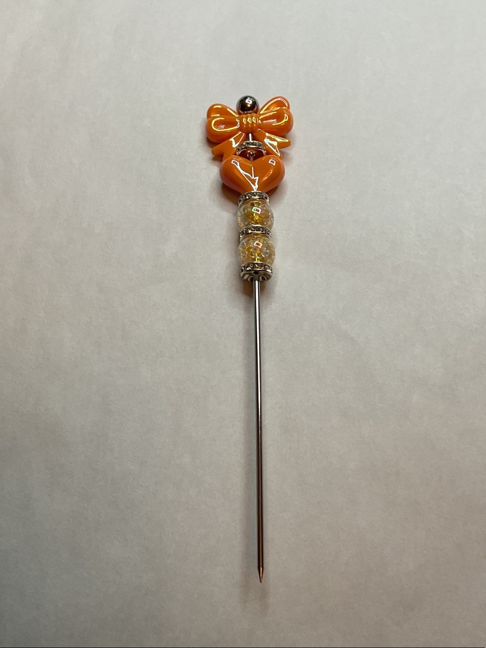 Hand Crafted Orange Bow Glass Hatpin